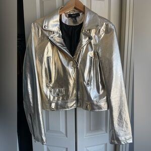 Forever 21 Gold Pleather Moto Jacket Large  Perfect for Vegas